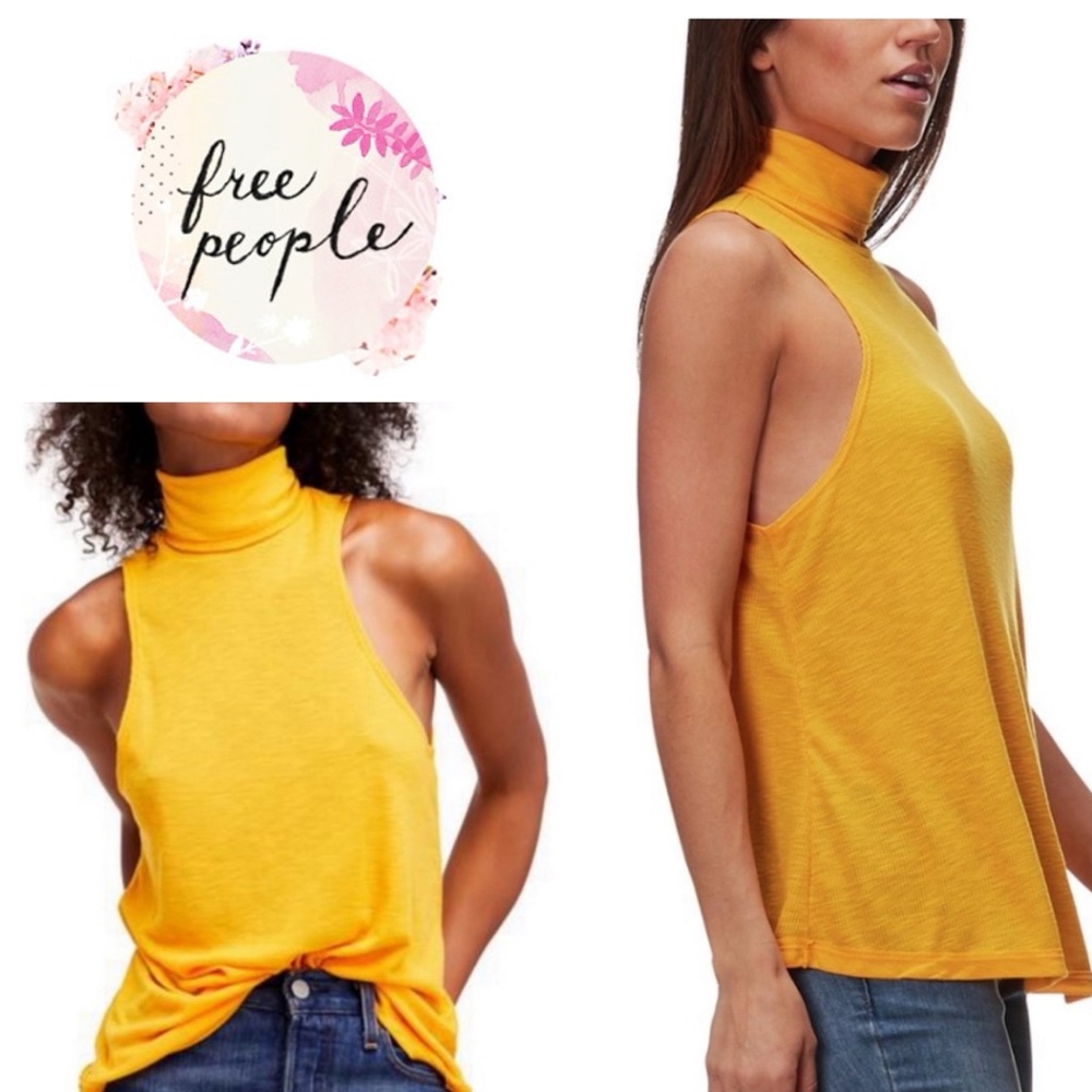 Free People Yellow Sleeveless Turtleneck Top
